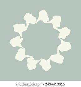 Handmade linocut organic vector wreath in whimsical scandi style. Folkart natural woodland frame with woodcut effect for digital monochrome artwork. 