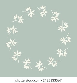 Handmade linocut organic vector wreath in whimsical scandi style. Folkart natural woodland frame with woodcut effect for digital monochrome artwork. 