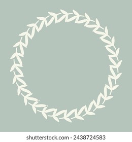 Handmade linocut organic vector wreath in whimsical scandi style. Folkart natural woodland frame with woodcut effect for digital monochrome artwork. 