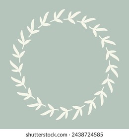 Handmade linocut organic vector wreath in whimsical scandi style. Folkart natural woodland frame with woodcut effect for digital monochrome artwork. 