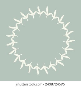 Handmade linocut organic vector wreath in whimsical scandi style. Folkart natural woodland frame with woodcut effect for digital monochrome artwork. 