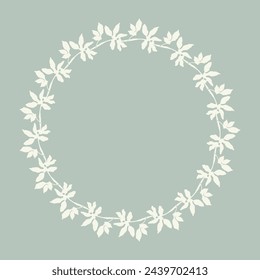 Handmade linocut organic vector wreath in whimsical scandi style. Folkart natural woodland frame with woodcut effect for digital monochrome artwork. 