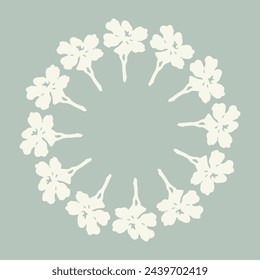 Handmade linocut organic vector wreath in whimsical scandi style. Folkart natural woodland frame with woodcut effect for digital monochrome artwork. 