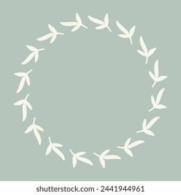 Handmade linocut organic vector wreath in whimsical scandi style. Folkart natural woodland frame with woodcut effect for digital monochrome artwork. 