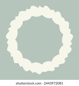 Handmade linocut organic vector wreath in whimsical scandi style. Folkart natural woodland frame with woodcut effect for digital monochrome artwork. 