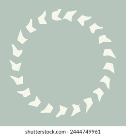 Handmade linocut organic vector wreath in whimsical scandi style. Folkart natural woodland frame with woodcut effect for digital monochrome artwork. 