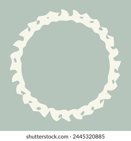 Handmade linocut organic vector wreath in whimsical scandi style. Folkart natural woodland frame with woodcut effect for digital monochrome artwork. 