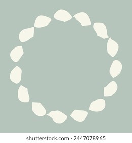 Handmade linocut organic vector wreath in whimsical scandi style. Folkart natural woodland frame with woodcut effect for digital monochrome artwork. 