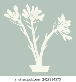 Handmade linocut sprig wildflower vector motif clipart in folkart scandi style. Simple monochrome block print shapes with woodcut white chic effect.