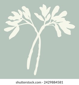 Handmade linocut sprig wildflower vector motif clipart in folkart scandi style. Simple monochrome block print shapes with woodcut white chic effect.