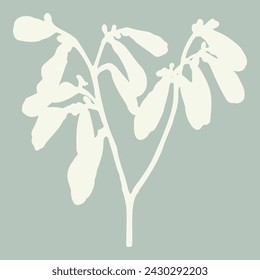 Handmade linocut sprig wildflower vector motif clipart in folkart scandi style. Simple monochrome block print shapes with woodcut white chic effect.