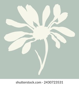 Handmade linocut sprig wildflower vector motif clipart in folkart scandi style. Simple monochrome block print shapes with woodcut white chic effect.