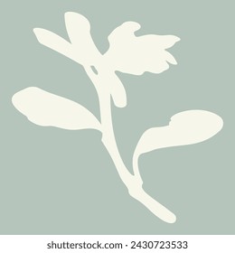 Handmade linocut sprig wildflower vector motif clipart in folkart scandi style. Simple monochrome block print shapes with woodcut white chic effect.