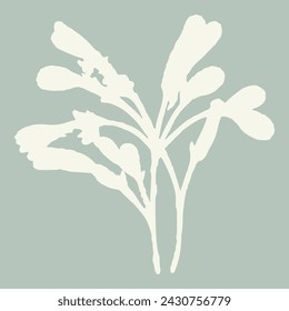 Handmade linocut sprig wildflower vector motif clipart in folkart scandi style. Simple monochrome block print shapes with woodcut white chic effect.