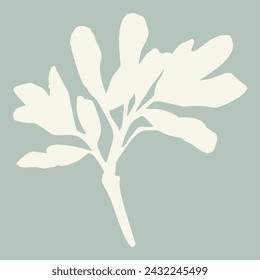 Handmade linocut sprig wildflower vector motif clipart in folkart scandi style. Simple monochrome block print shapes with woodcut white chic effect.