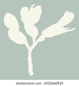 Handmade linocut sprig wildflower vector motif clipart in folkart scandi style. Simple monochrome block print shapes with woodcut white chic effect.