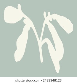 Handmade linocut sprig wildflower vector motif clipart in folkart scandi style. Simple monochrome block print shapes with woodcut white chic effect.
