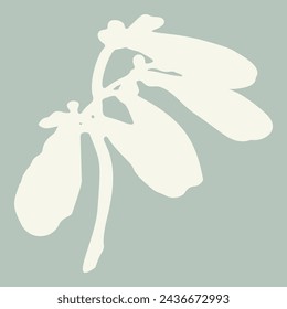 Handmade linocut sprig wildflower vector motif clipart in folkart scandi style. Simple monochrome block print shapes with woodcut white chic effect.