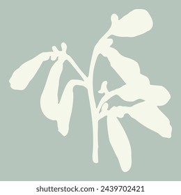 Handmade linocut sprig wildflower vector motif clipart in folkart scandi style. Simple monochrome block print shapes with woodcut white chic effect.