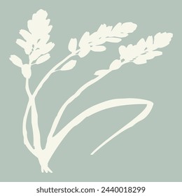 Handmade linocut sprig wildflower vector motif clipart in folkart scandi style. Simple monochrome block print shapes with woodcut white chic effect.