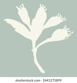 Handmade linocut sprig wildflower vector motif clipart in folkart scandi style. Simple monochrome block print shapes with woodcut white chic effect.