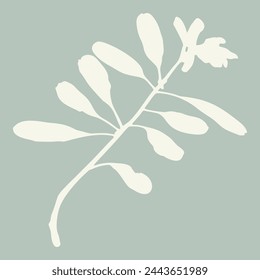 Handmade linocut sprig wildflower vector motif clipart in folkart scandi style. Simple monochrome block print shapes with woodcut white chic effect.