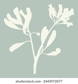 Handmade linocut sprig wildflower vector motif clipart in folkart scandi style. Simple monochrome block print shapes with woodcut white chic effect.