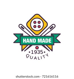 Handmade logo template, quality since 1935, retro needlework craft badge, handicraft element vector illustration