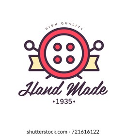 Handmade logo template, since 1935, retro needlework craft badge, handicraft element vector illustration