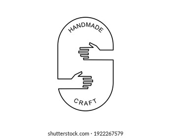 Handmade logo, two hands, black and white icon, hand craft label with hands