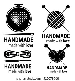 Handmade logo vintage vector set. Set of Handmade tool silhouette elements. Hadcraft icon. 