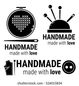 Handmade logo vintage vector set. Set of Handmade tool silhouette elements. Hadcraft icon. 