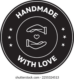 Handmade With Love black and white rounded vector icon Illustration