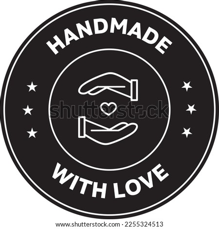 Handmade With Love black and white rounded vector icon Illustration