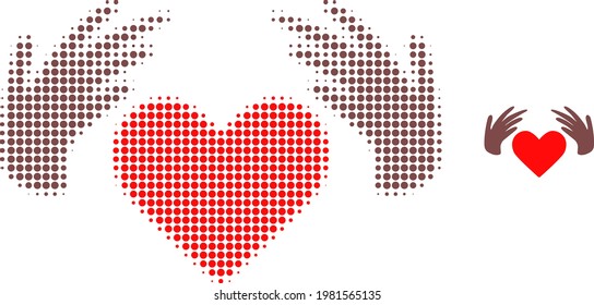 Handmade love halftone dot icon illustration. Halftone pattern contains round pixels. Vector illustration of handmade love icon on a white background. Flat abstraction for handmade love symbol.