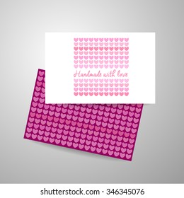 Fabricado a mano con amor - plantilla de logotipo. Tejido de punto de corazones. La idea para las tiendas hechas a mano, boutiques, festivales, etiquetas de punto y otros.