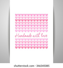 Handmade with Love - logo template. Knitted fabric of hearts. The idea for the handmade shops, boutiques, festivals, labels knitted things, and others.