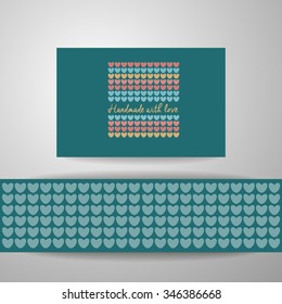 Handmade with Love - logo template. Knitted fabric of hearts. The idea for the handmade shops, boutiques, festivals, labels knitted things, and others.