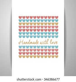 Handmade with Love - logo template. Knitted fabric of hearts. The idea for the handmade shops, boutiques, festivals, labels knitted things, and others.