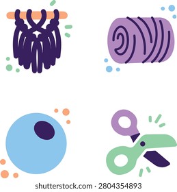Handmade Macrame DIY Hobby Icons including Yarn Scissors and Beads