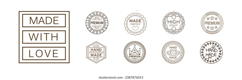 Handmade and Made with Love Emblem and Label Vector Set