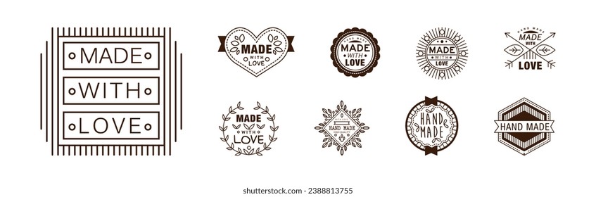 Handmade and Made with Love Emblem and Label Vector Set