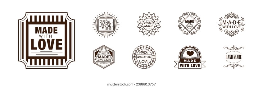 Handmade and Made with Love Emblem and Label Vector Set