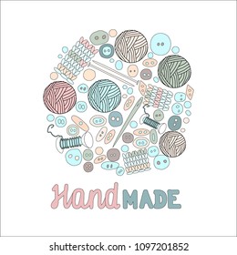 Handmade, materials for needlework, vector illustration