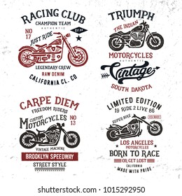 Handmade Motorcycle typography badges collection. T shirt graphics for print and other user. Vector