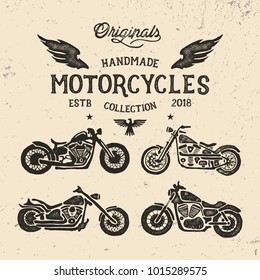 Handmade Motorcycles Collection. Vector