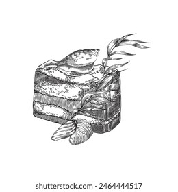 Handgemachte Naturseife mit Algen graviert handgezeichnete Vektorillustration. Ozeanaroma, das Naturprodukt badet. Kräuterseife Ziegelstein mit Algen und Schalen verziert Skizze Zusammensetzung