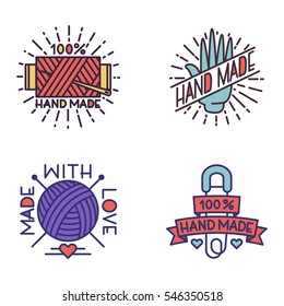 Handmade needlework badge logo vector