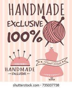 Handmade needlework craft badges sewing banners fashion tailoring tailor handicraft elements vector illustration.