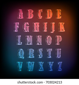 Handmade Neon Light Alphabet Vector Font. Glowing text effect isolated on background